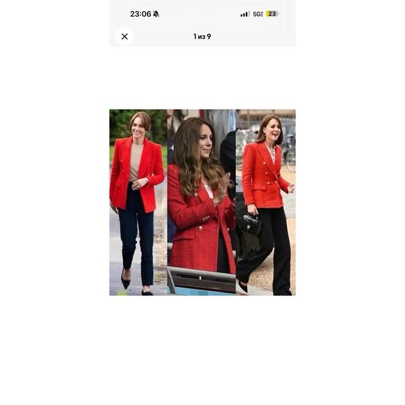 Zara Royal ASO Kate Middleton Textured Tweed Blazer Red Double Breasted sz Small - Picture 2 of 16